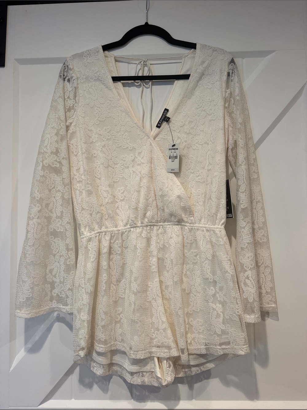 Express Cream Lace Surplice Peplum Bodysuit